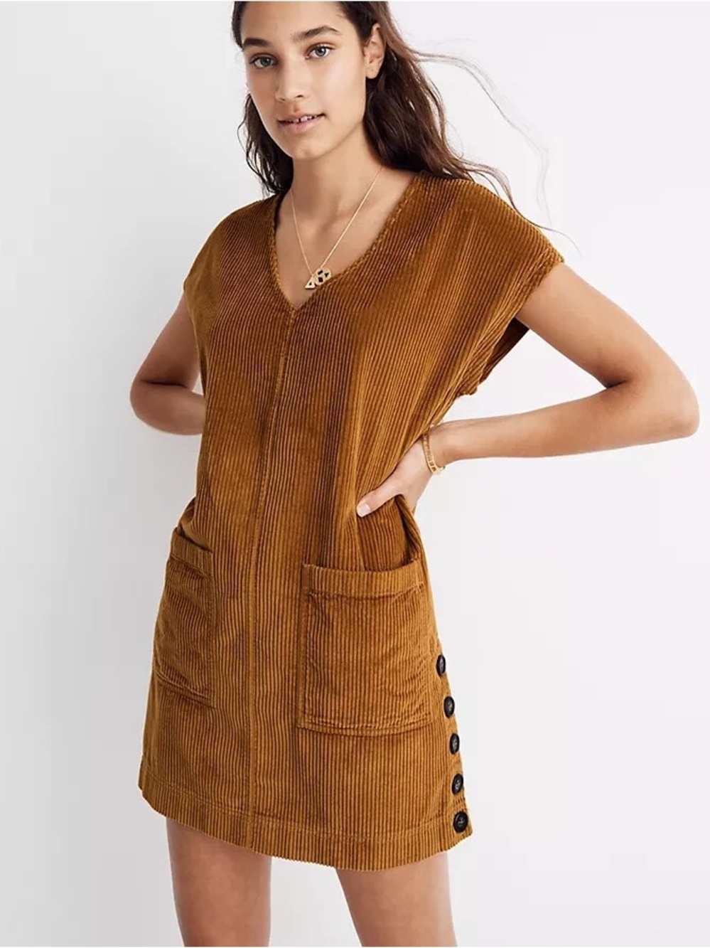 Madewell Corduroy Mini Dress in Mustard